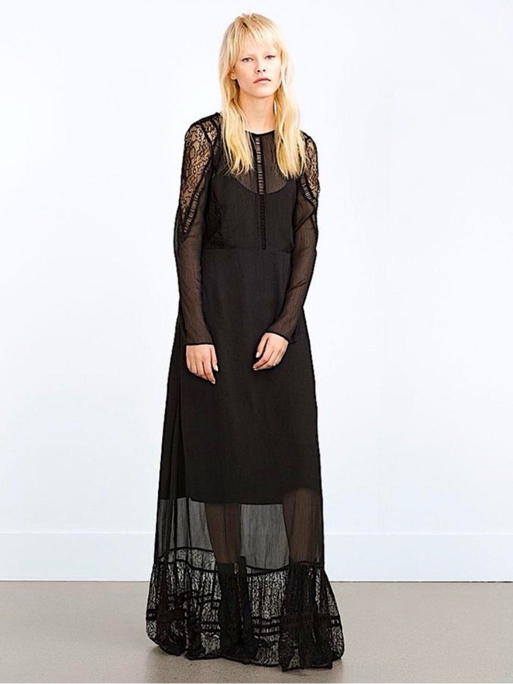Zara Trafaluc Black Long Sleeve Sheer Goth Whimsigoth Witchy Chic Indie Dress